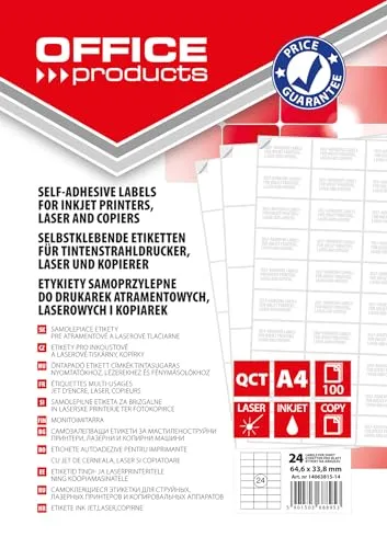 OFFICE PRODUCTS Etiketten Selbstklebend / 64,6 x 33,8 mm / 100 Blatt A4 / Weiß/Günstige, Wirtschaftliche Selbstklebeetiketten/Adressaufkleber Bedruckbar Adressetiketten Klebeetiketten
