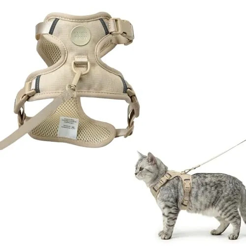 LucyBalu Katzen-Halsband EXPLORER mit Leine, Sand - Tierhalsbänder für Katzen, inklusive Leine und in modischem Sandton, perfekt für sichere Ausflüge und Erkundungen.