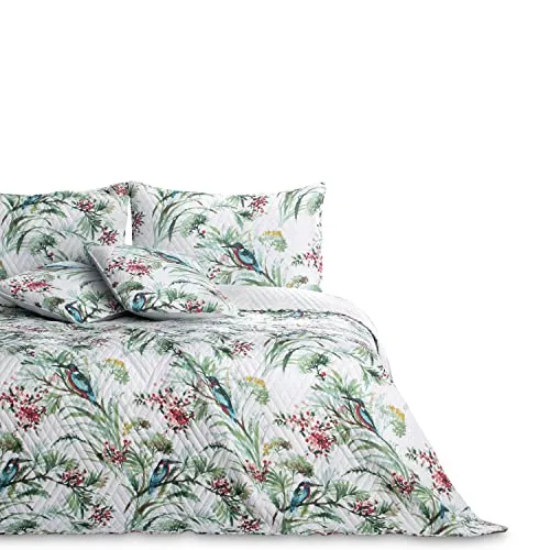 AmeliaHome Tagesdecke Bettüberwurf 240x260 cm - Zweiseitige, pflegeleichte Tagesdecke aus Polyester mit elegantem Pflanzen- und Vogelmuster. Perfekt für jedes Schlafzimmer und einfach zu wechseln, um den Wohnstil zu verändern. Größe: 240x260 cm.