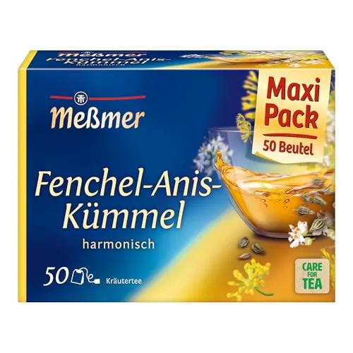 Meßmer Fenchel-Anis-Kümmel Tee | 50 Teebeutel - Tees | Harmonische Kräuterkomposition aus Fenchel, Anis und Kümmel für ein wohltuendes Bauchgefühl - vegan, glutenfrei und nachhaltig.