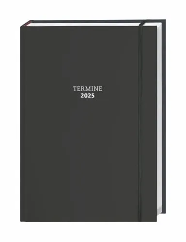 Tages-Kalenderbuch A6, schwarz 2025: Schwarzer Terminkalender mit Schulferien und Feiertagen. Buch-Kalender mit Lesebändchen und Gummiband. ... Planen von Terminen. (Kalenderbücher Heye)