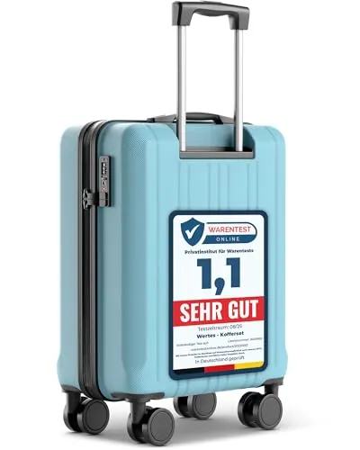 Wertes Handgepäck Koffer 55x40x20cm mit TSA Schloss und 4 Rollen - Stylischer Handgepäck Koffer in Hellblau, 36L Volumen, ideal für Reisen. Mit TSA Schloss und 4 Rollen für höchsten Komfort und einfache Handhabung.