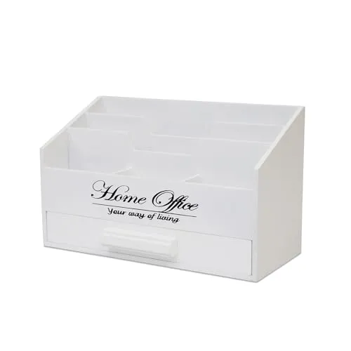 Schreibtisch-Organizer Weiß Mit 5 Fächern Und Schublade - Holz Briefbox Ständer Briefablage Letterbox Ablage Büro Organizer Schreibtisch Briefständer Briefhalter Utensilio