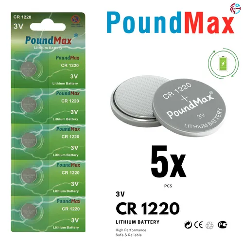 CR1220 PoundMax Knopfbatterie CR 1220 Lithium 3 Volt 1050 mAh 5er-Blister 5 x