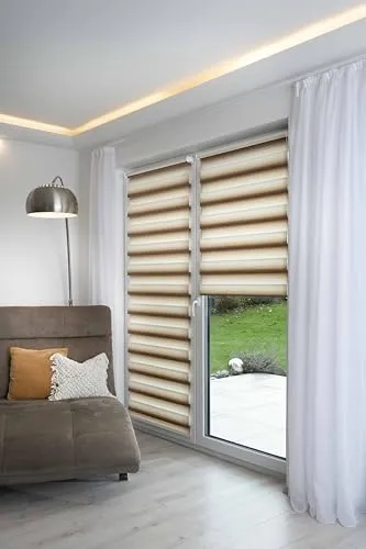 K-Home® Klemmfix Doppelrollo Madrid ohne Bohren – Beige Farbverlauf B130 x H150 cm - Stylisches Doppelrollo mit elegantem Farbverlauf für einfachen Sicht- und Blendschutz. Ideal für die Montage ohne Bohren, inklusive verstellbarem Klemmträger. Flexibel in der Zugkettenmontage, sicher für Kinder.