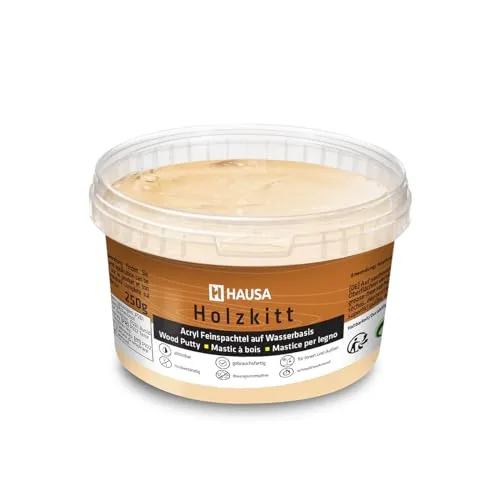 HAUSA Holzkitt 250 g Buche Natur Holzspachtelmasse, Kitt für Holz, Holzspachtel/Füllmasse zum Reparieren von Holzschäden gebrauchsfertig ausgezeichnete Füllkraft schnelltrocknend rissbeständig