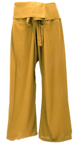 Thai Fischerhose aus Viskose - Curry, Ethno Style - Unisex Fischerhose aus 100% Viskose, ideal für Freizeit und Yoga. Mit bequemer Passform und Bindegürtel für optimalen Sitz. Perfekt für jeden Anlass und ganzjährig tragbar.