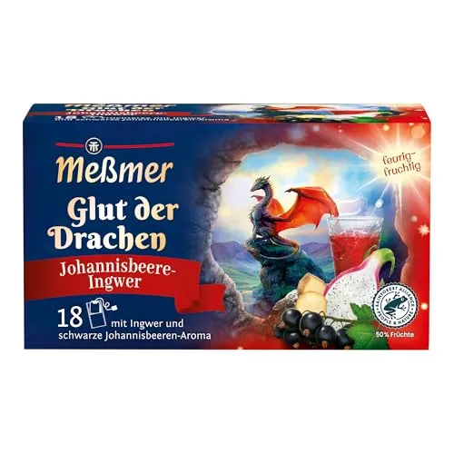 Meßmer Glut der Drachen | Früchtetee mit Ingwer und Johannisbeeren-Aroma | Online Exklusiv | 18 Teebeutel | feurig-fruchtig | vegan