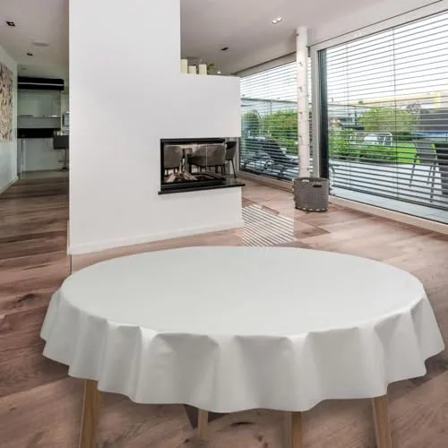 laro Rund 140 cm Wachstuchtischdecke Tischdecke Abwaschbar PVC Uni Weiß Rund 140cm, Muster:Uni Weiß, Größe: Rund 140cm