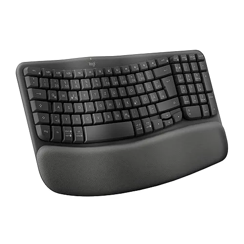 Logitech WAVE KEYS - Ergonomische kabellose Tastatur in Grafit, gepolsterte Handballen für komfortables und entspanntes Tippen