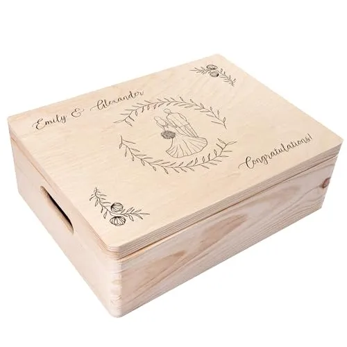 Creative Deco Erinnerungsbox zur Hochzeit - Personalisiert für das Brautpaar - Dekorative Boxen & Kästen - Individuell anpassbare Holzkiste mit 3 Textfeldern für persönliche Erinnerungen und Geschenke, ideal für Hochzeiten.