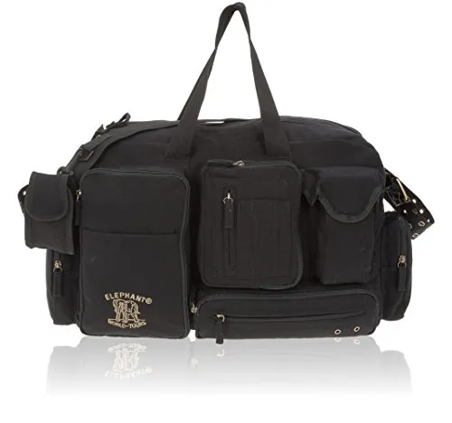 ELEPHANT Canvas Reisetasche XL 58 cm / 50 L Sporttasche viel Fächer + Flasche (Schwarz)