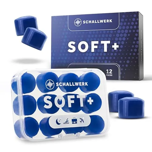 Schallwerk ® Soft+ | 12 Silikon Ohrstöpsel – Optimale Unterstützung als Schlafgehörschutz, weiche Ohrenstöpsel zum Schlafen Silikon – Earplugs for sleeping