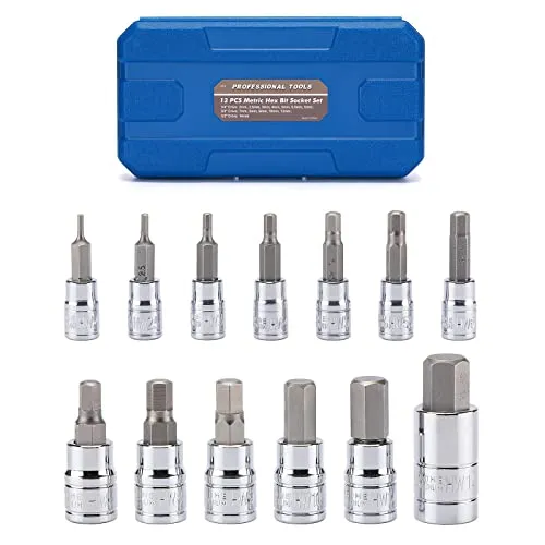 Mayouko 13PCS Metric Hex Bit Socket Set, CR-V Allen Bit Socket Kit, S2 Steel, 2mm - 14mm, 1/4", 3/8" & 1/2" Drive, H2-H14