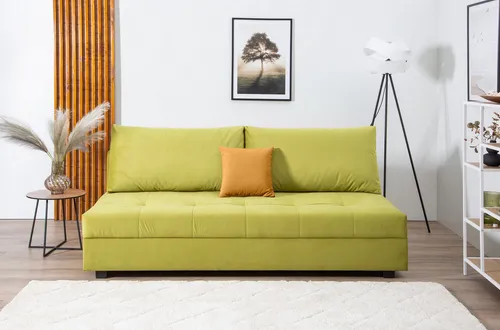 COLLECTION AB Schlafsofa DARIA – Grün mit Bettfunktion und Bettkasten - Sofa mit Federkern und inklusive 2 Rückenkissen. Ideal für Gästeübernachtungen und platzsparend dank Bettkasten. Perfekt für moderne Wohnräume.