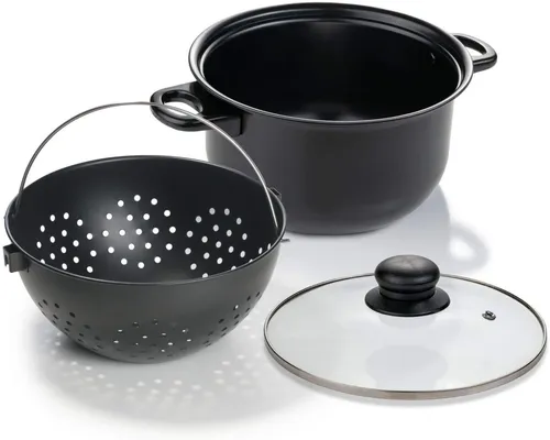 Genius Bratpfanne Genius World´s Greatest Pot 3-teilig Kochtopf-Set mit Siebeinsatz ø, (Set bestehend aus Topf, Sieb und Glasdeckel)