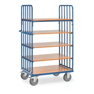 Fetra Etagenwagen 8351 - Robuster 5-Etagen-Wagen mit 600 kg Tragkraft - Etagenwagen für Werkstatt und Lager, mit 5 variabel einsetzbaren Böden und geschlossenen Stirnwänden. Ideal für schwere Lasten bis 600 kg, Made in Germany.