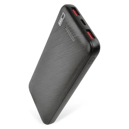 EMOS - Alpha Q3 Powerbank 10 000 mAh - externer Akku mit Passthrough - 2 USB-A + 1 USB-C Ausgang PD20W - 10 000 mAh/37 Wh - inkl. Datenkabel - Auto ON/Off - für Smartphone, Tablet - schwarz