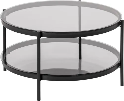 Mid.you Couchtisch, Schwarz, rund, 75 cm, Metall & Glas - Eleganter runder Couchtisch aus Metall und Rauchglas mit 2 Ablageebenen, ideal für stilvolle Wohnzimmer. Modernes Design trifft auf praktische Funktionalität.