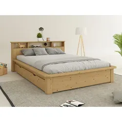 Home affaire Massivholzbett "KERO" mit Stauraum im Kopfteil - Betten aus FSC®-zertifiziertem Massivholz (Kiefer), bietet praktische Regale am Kopfteil und ist in verschiedenen Breiten erhältlich. Ideal für stilvolle Schlafzimmer!