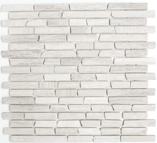 Mosaik Marmor Naturstein Brick Verbund Stäbchen hellgrau Streifen Spritzschutz