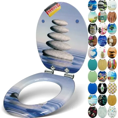 Sanfino WC-Sitz "Cairn“ Premium Toilettendeckel mit Absenkautomatik - Toilettendeckel aus hochwertigem Holzfaser mit Soft Close Absenkautomatik für geräuschloses Schließen, komfortabel und einfach zu montieren – verleiht Ihrem Bad eine individuelle Note.