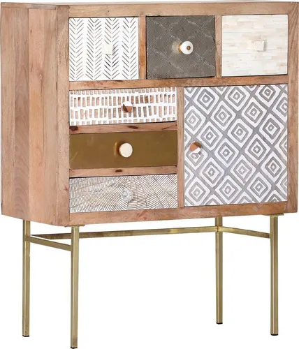 Gutmann Factory Kommode Linea, Shabby Chic Vintage beige - Kommode im Shabby Chic mit 6 Schubladen und 1 Tür, aus hochwertigem Massivholz gefertigt, ideal für einen stilvollen Akzent in Ihrem Zuhause.