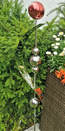 Skulptur Merkur - Roter Edelstahl Gartenstecker 150 cm - Moderne Gartenstecker-Skulptur aus poliertem Edelstahl, wetterfest und ideal für Balkon, Blumenbeet oder Veranda. Verleihen Sie Ihrem Garten einen besonderen Akzent!
