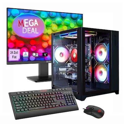 GAMEMAX MegaDeal Infinity Mini BK - Ryzen 7 5700X & RTX 5060 Ti Gaming-PC mit 24" Monitor - Leistungsstarker Gaming-PC mit AMD Ryzen 7 5700X und RTX 5060 Ti. Inklusive MSI PRO MP2412 Monitor für brillante Darstellung. Ideal für Gaming und kreative Anwendungen – schnell, effizient und bereit für jedes Abenteuer!