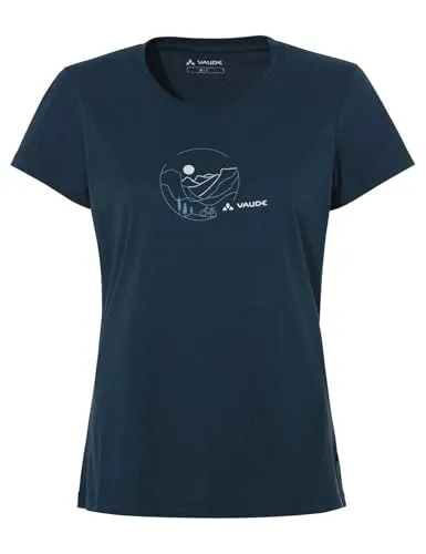 VAUDE Damen Women's Cyclist V T-Shirt, Dark Sea/Blue, 44 EU - T-Shirt für Radfahrer, leicht und atmungsaktiv aus Bio-Baumwolle und Woodfiber, umweltfreundlich und schnelltrocknend für optimalen Komfort.