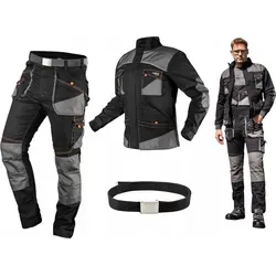 NEO TOOLS Profi HD Slim Arbeits-Set, Dunkelgrau, L - Hochwertiges Arbeits-Set mit Bundhose und Jacke, verstärkt mit Oxford-Gewebe für hohe Abriebfestigkeit. Ideal für Profis, die Komfort und Bewegungsfreiheit bei der Arbeit schätzen.