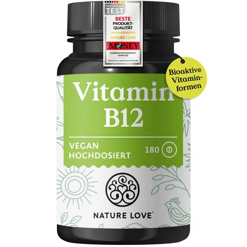 Nature Love® Vitamin B12-180 Tabletten - 500 µg pro Tablette - Hochwertige Tabletten mit zwei aktiven Formen für eine gezielte Unterstützung. Ideal zur Ergänzung einer ausgewogenen Ernährung.