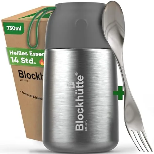 Blockhütte Thermobehälter Essen 730ml - Thermobehälter für Speisen mit innovativer Isolierung – hält Speisen bis zu 14 Stunden heiß und 19 Stunden kalt. Ideal für Schule, Büro oder Outdoor.