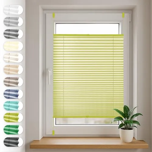 Sonello Plissee Klemmfix ohne Bohren 30cm x 100cm Olivgrün Faltrollo Plisseerollo Jalousie für Tür & Fenster Blickdicht Sichtschutz Sonnenschutz Fertifplissee Rollo
