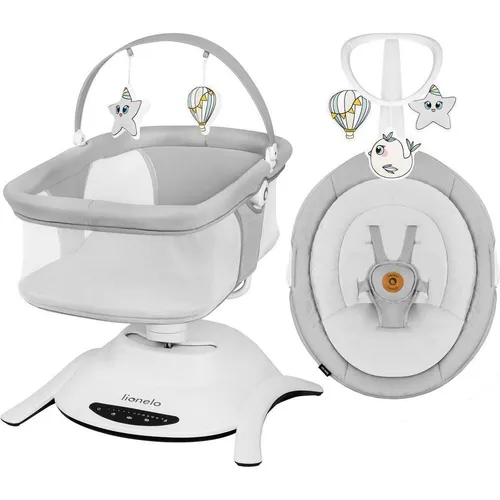 Lionelo Babyschaukel Bella Set Grey Concrete - Elektrische Wippe für Jungen & Mädchen - Wippe in modernem Grau, bietet sanftes Schaukeln für Babys und ist elektrisch betrieben für mühelosen Komfort.
