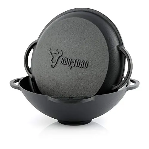 BBQ-Toro Gusseisen Kazan 12 Liter - Bräter für vielseitige Zubereitung: Ideal zum Kochen, Braten und Frittieren auf Feuerstelle oder Grill. Bereits eingebrannt für sofortigen Einsatz!