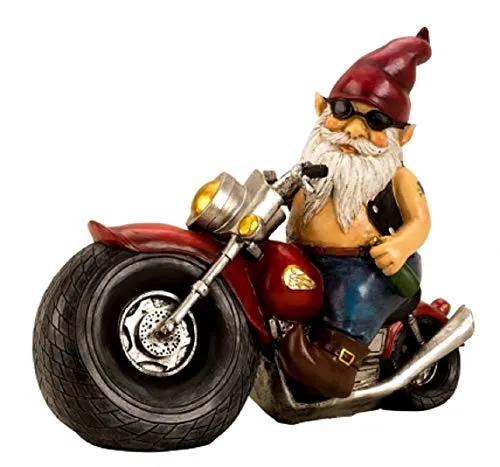 IKO Gartenzwerg Motorrad Zwerge für den Garten - Gartenzwerge, coole Dekofigur auf dem Motorrad mit Sonnenbrille und Stiefeln, perfekt für Terrasse und Balkon.