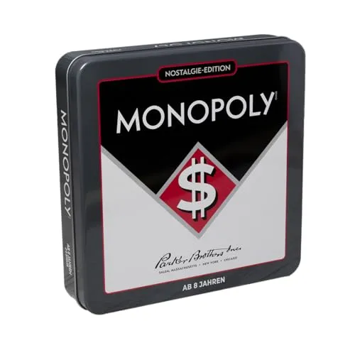 Monopoly Nostalgie Edition 1930er – Retro Brettspiel in edler Sammlerdose - Erlebe den Klassiker Monopoly im Retro-Design der 1930er Jahre! Hochwertige Zinnfiguren, Holzhäuser und ein großes Spielbrett sorgen für Spielspaß für die ganze Familie. Ideal für Sammler und nostalgische Spieleabende.
