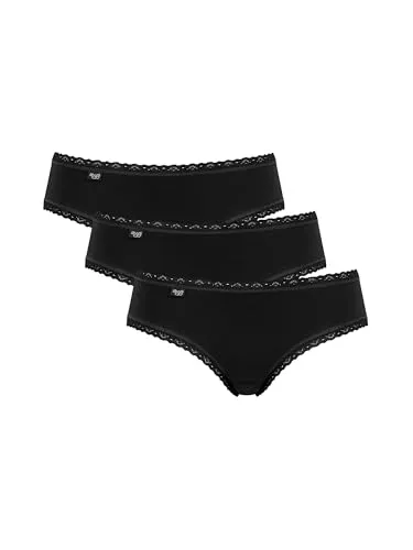 Sloggi Damen Unterhose 24/7 Cotton Lace Hipster , Baumwolle, Spitzen-Optik, 3-Pack, 44, Schwarz