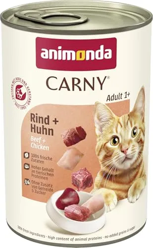 animonda Carny Katzen Nassfutter Rind + Huhn (6 x 400g), getreidefreies Katzen Nassfutter ohne Zucker, mit frischen fleischigen Zutaten