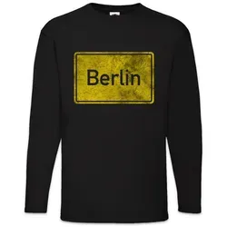 Urban Backwoods Langarmshirt Berlin Road Sign Langarm T-Shirt Germany City Stadt Ortsschild (1-tlg) Deutschland Hauptstadt Löwen L'Allemagne schwarz L