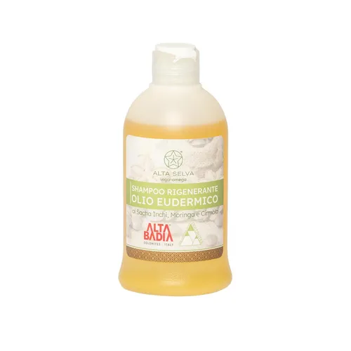 Alta Selva Regenerierendes Shampoo mit eudermischem Öl - 250 ml für strapaziertes Haar - Professionelles Shampoo für die sanfte Reinigung strapazierten Haares. Mit 25 % Sacha-Inchi- und Moringaöl für intensive Pflege. Angenehmes Frischegefühl durch ätherisches Zirbelkieferöl. Ideal für den täglichen Gebrauch.