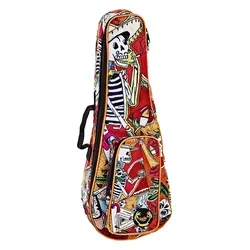 Ortega Gigbag für Sopran-Ukulele "El Muerto" - Taschen/Koffer für Ukulele, stabil und weich aus Nylon mit 10 mm Polsterung, verstellbare Schultergurte und Zubehörfach, einzigartiges El Muerto Design.