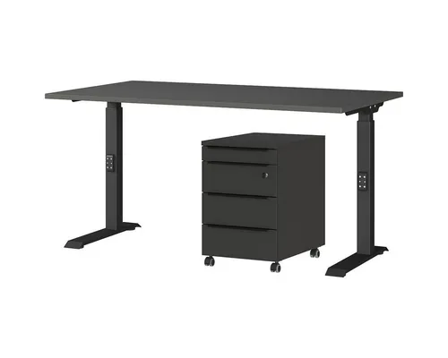 Büromöbel-Set GERMANIA "Mailand", grau (graphit) - Sonstige Büromöbel, inkl. höhenverstellbarem Schreibtisch und praktischem Rollcontainer mit 4 Schubkästen für optimalen Stauraum. Made in Germany für hohe Qualität.