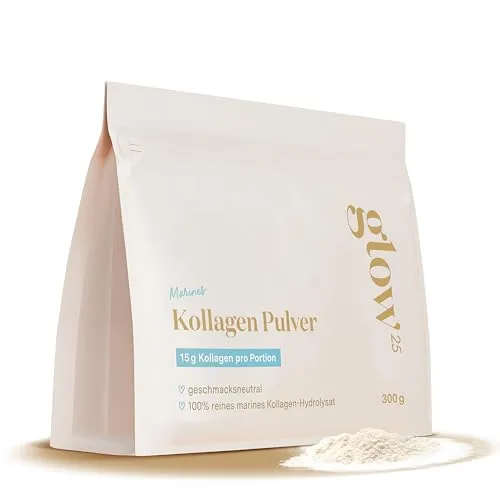 Glow25® Marine Collagen Pulver - Fisch Kollagen Hydrolysat [300g] - Kollagen-Präparate mit hervorragender Löslichkeit und geschmacksneutral. Ideal für Getränke und Speisen, ohne Zusatzstoffe und mit kleiner Peptidgröße für optimale Aufnahme.