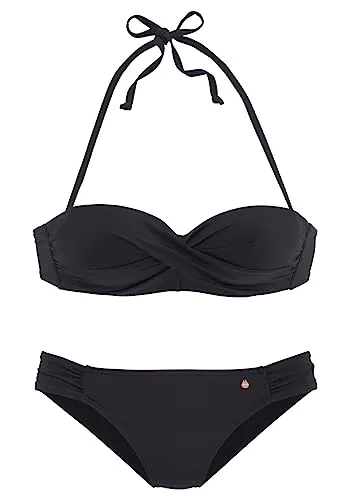 s.Oliver Bügel-Bandeau-Bikini Set in Schwarz - Bikini-Set für Damen mit seitlichen Stäbchen und wattierten Cups für optimalen Halt, herausnehmbaren Kissen für Cup A und B sowie abnehmbaren Trägern für individuelle Anpassung.
