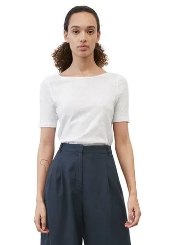 Marc O'Polo Damen T-Shirt B01226151399 - Weiß, M EU - Stylisches T-Shirt in normaler Passform mit U-Boot-Ausschnitt, aus halbtransparentem Slub-Jersey für einen trendigen Look.