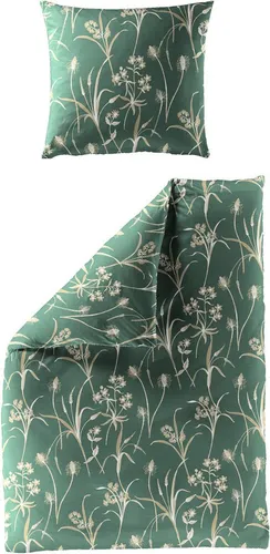 Bettwäsche Bierbaum Mako Satin 3987-30 Blumen Petrol Grün 135x200 - Moderne Bettwäschegarnitur aus 100% Baumwolle, ideal für alle Jahreszeiten. Hochwertige Mako Satin Qualität mit floralem Design, Pflegeleicht und OEKO-TEX zertifiziert.