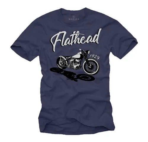 MAKAYA T-Shirt Herren Motorrad Motiv Audruck Flathead Männer Geschenke Motorradfahrer mit Druck