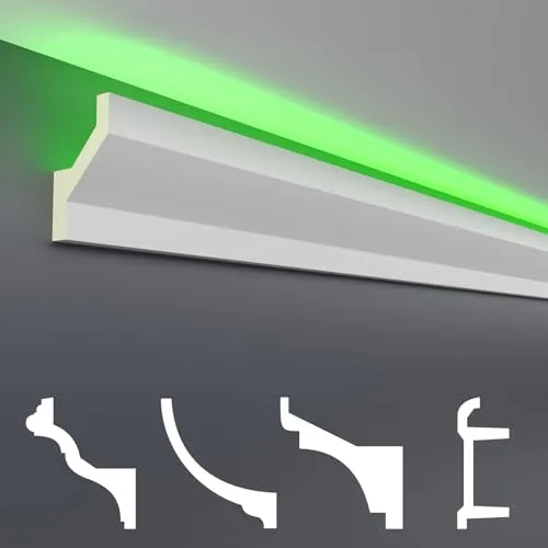 HEXIM LED Stuckleisten Sparpakete - Indirekte Beleuchtung für stilvolle Räume - Zier- & Stuckleisten aus PU, leicht und lichtundurchlässig, ideal für indirekte Beleuchtung und einfache Montage in Innenräumen.